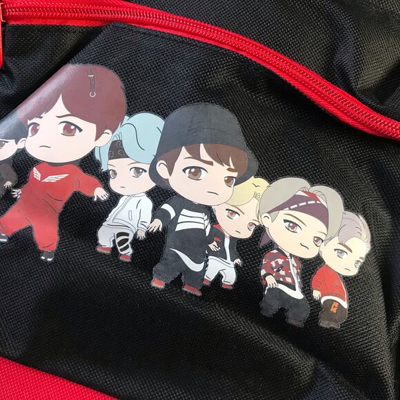 TinyTAN New Basic Black Backpack With Chibi Characters Based On BTS MIC Drop - Picture 4 of 6